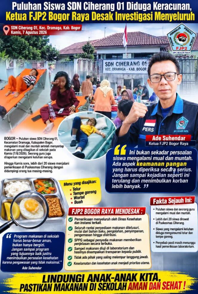 
					Puluhan Siswa SDN Ciherang 01 Diduga Keracunan, Ketua FJP2 Bogor Raya Desak Investigasi Menyeluruh
